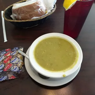 A hearty bowl of split pea w/ham soup.