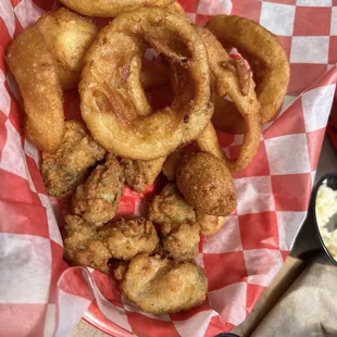 Oysters and onion rings!!