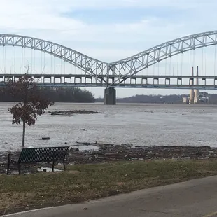 The river is up and part of the park is shut off. Sherman Minton Bridge (I-64) is in the background. (Feb &apos;18)