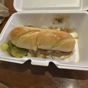 Steak hoagie with pickles