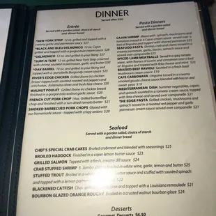 Dinner menu