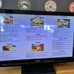 a menu displayed on a flat screen tv