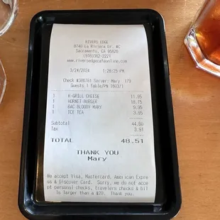 Rivers Edge Cafe: receipt Mary was amazing