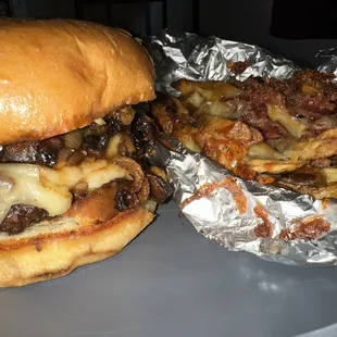 Build Your Burger with Swiss cheese, mushrooms and onions, and Mayo. Side of Bc My Potato fries with ranch.
