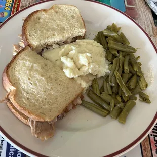 Hot Turkey with mashed potatoes and green beans
