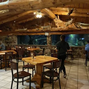 Inside with aquarium in the background