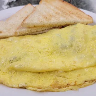 Bacon, egg, and, cheese omelette with white toast