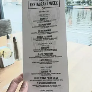 Restaurant Week menu