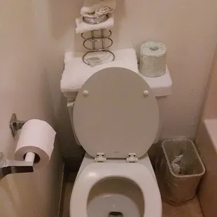 Toilet so close to wall that you can't sit up, have to lean forward or to the left.
