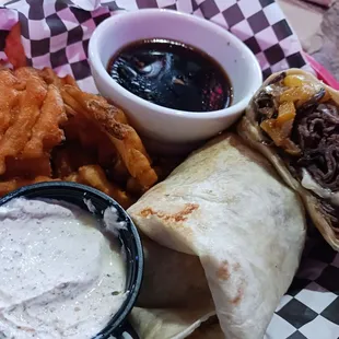 Philly Wrap with waffle fries, SSC