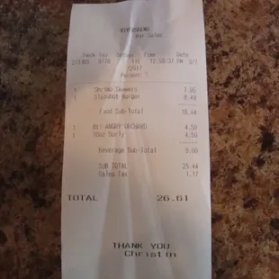 Final bill - very economical prices.