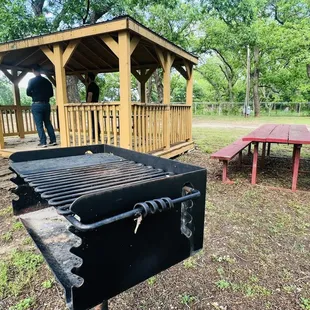 The gazebo in the middle of the campground provides some shelter from the elements, and there is also a community picnic table and grill
