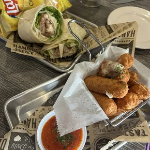 Caesar Wrap and Mozzarella Sticks