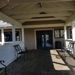 the front porch of the restaurant