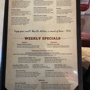 Menu w weekly specials