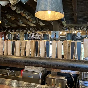 a row of beer taps