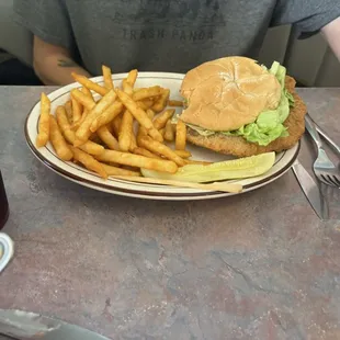 Pork Tenderloin Sandwich with French Fries
