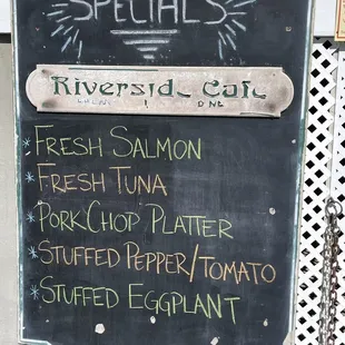 Specials board at street level.