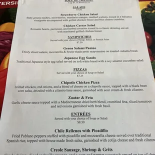 Lunch Menu, changes weekly.