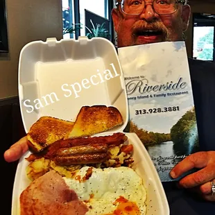 Thanks Rachel the Big Sam Breakfast Wow all the Meats n 3 Eggs Wonderful