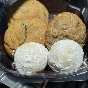 Powdered Greek, Oatmeal Raisin, Chocolate Chip Walnut and classic M&amp;M.
