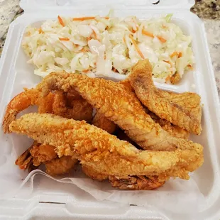 Aug 2020: The biggest seller-- Fish &amp; Shrimp plus one side &amp; a drink @ $10.99 ($3 more for grouper)