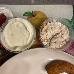 Tarter sauce and cole slaw