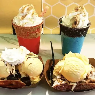 three ice cream sundaes