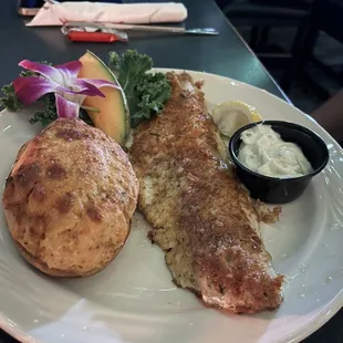 Parmesan crusted, walleye and twice baked potato