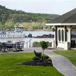 Gazebo (summerhouse) with Barge going down Ohio River