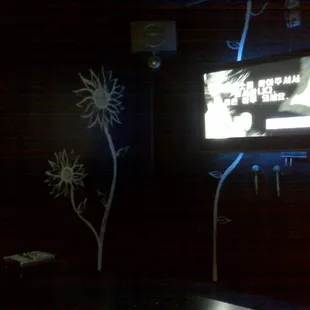 a flat screen tv in a dark room