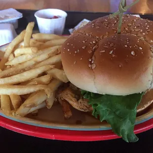 Cajun chicken sandwich. Somewhat dry. Decent fries.