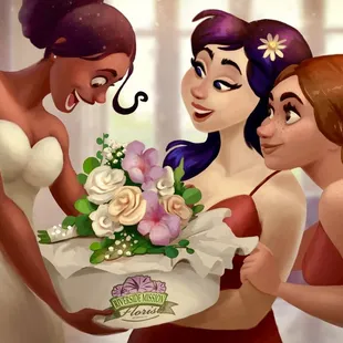 Riverside Mission Florist Wedding Flowers florist in Riverside CA - Bride and brides maids and bridal bouquet Disney Style