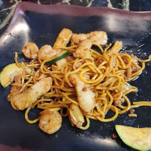 My cod and shrimp yakisoba with zucchini.