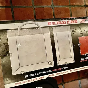 New 2022 bag policy for Riverside Auditorium  * Clear bags only. Must be max 12" X 12" X 6" * A purse measuring max 6.5" X 4.5" is allowed