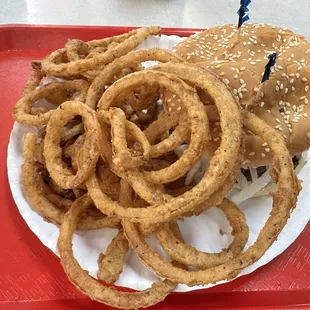 Cheeseburger and onion tanglers