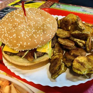 Bacon Cheeseburger with Fried Pickles