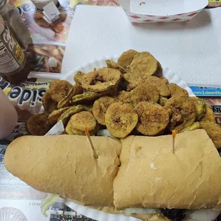 Hamburger poboy with fried pickles