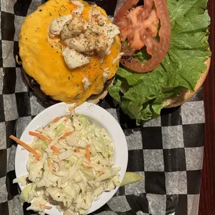 a burger and coleslaw