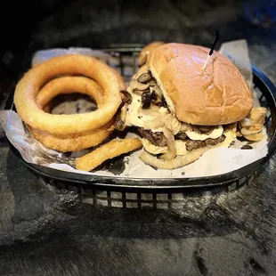 Looks like the NOBLE-TON Burger and rings!
