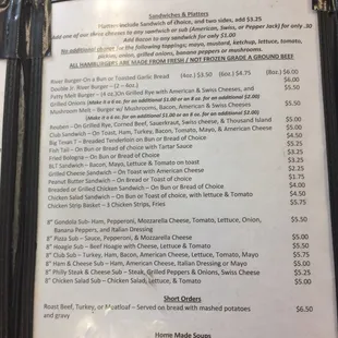 the menu of the restaurant