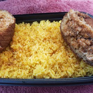 Devil crab with a side of rice.