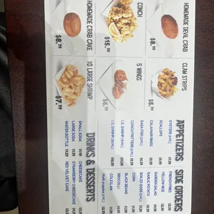 the menu for the restaurant