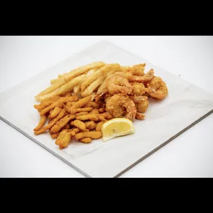 a plate of fried fish and chips