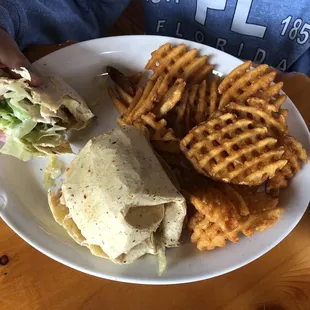 Chicken wrap with waffle fries