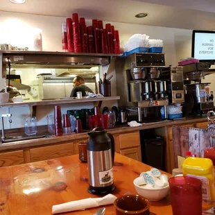 Kitchen window &amp; chef's. Bottomless coffee pot.