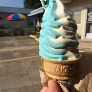A small Blue raspberry twist cone. Just $1.