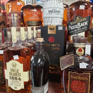 a variety of bottles of liquor