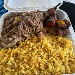Ropa Vieja, sweet plantains and yellow rice