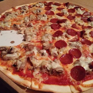 Thin crust sausage mushroom / sausage pepperoni